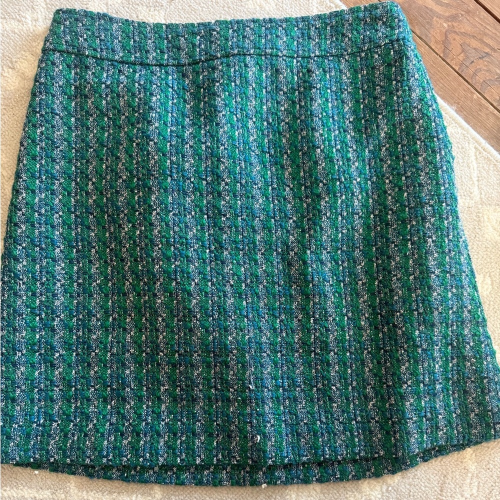 J. Crew Green Tweed Mini Skirt
